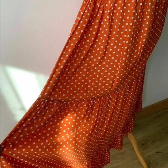 Brave Soul Skye All Over Print High Neck Maxi Polka Dot Orange Dress Size S - Picture 3 of 7